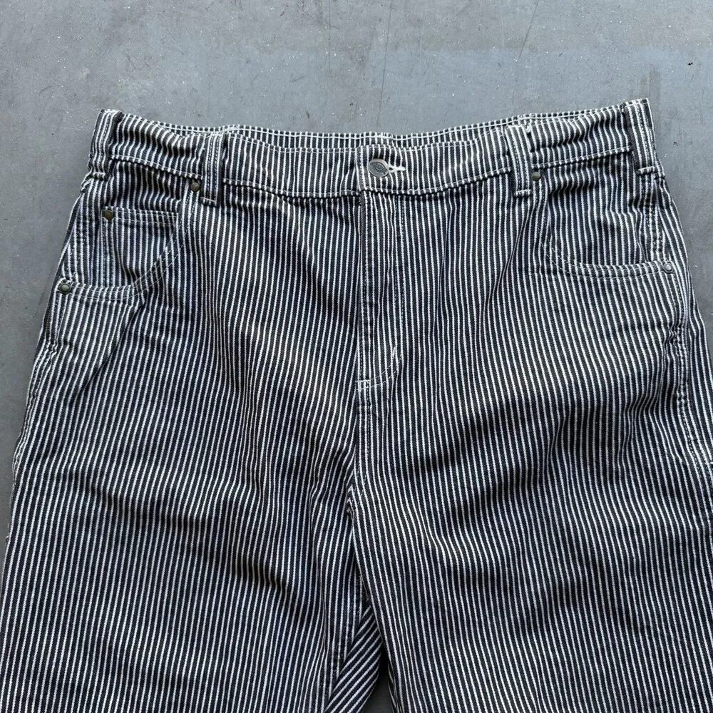 Dickies Hickory Striped Carpenter Shorts Mens Size 36 Workwear Utility Denim